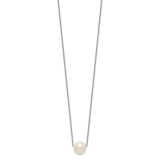 Sterling Silver Rhodium-plated 9-10mm White Near Round FWC Pearl Necklace - Image 5