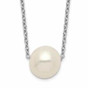 Sterling Silver Rhodium-plated 9-10mm White Near Round FWC Pearl Necklace