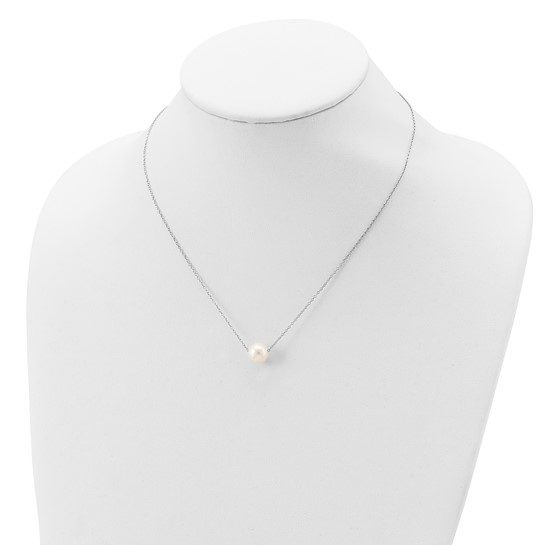 Sterling Silver Rhodium-plated 9-10mm White Near Round FWC Pearl Necklace - Image 4