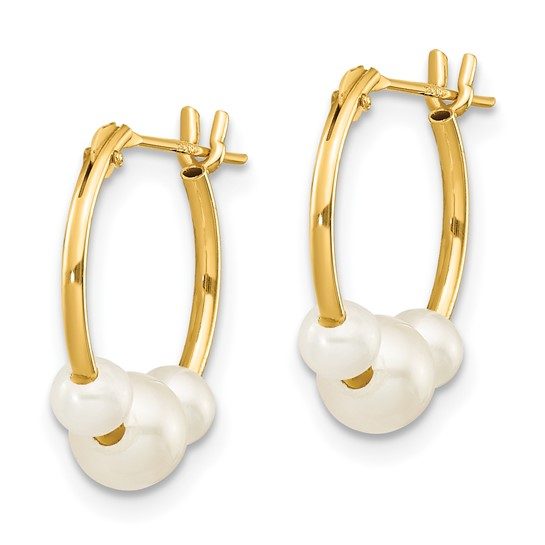 14k Madi K White Semi-round Freshwater Cultured 3 Pearl Hoop Earrings - Image 5