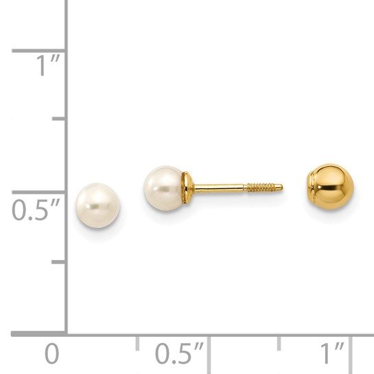 14k Madi K Reversible 3.75-4mm FW Cultured Pearl and Gold Bead Earrings - Image 3