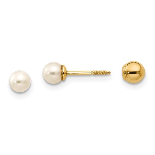 14k Madi K Reversible 3.75-4mm FW Cultured Pearl and Gold Bead Earrings