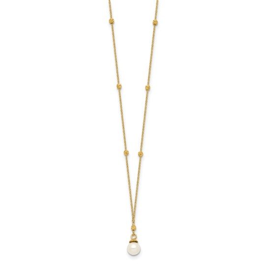 14k Beaded Chain with 5mm Freshwater Cultured Pearl Necklace - Image 4