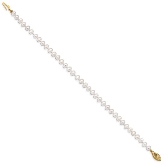 14k 4-5mm White Near Round Freshwater Cultured Pearl Bracelet - Image 5