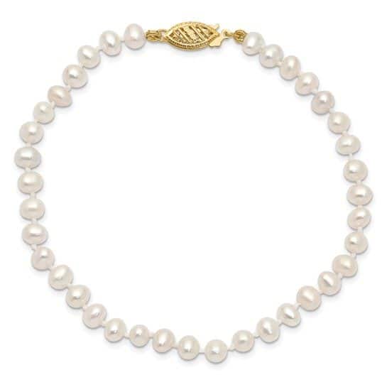14k 4-5mm White Near Round Freshwater Cultured Pearl Bracelet - Image 3