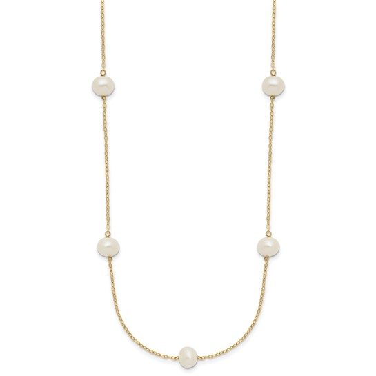 14K 7-8mm White Near Round Freshwater Cultured Pearl 7-Station Necklace - Image 6