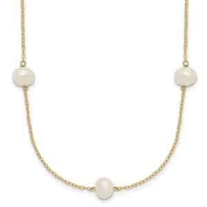 14K 7-8mm White Near Round Freshwater Cultured Pearl 7-Station Necklace
