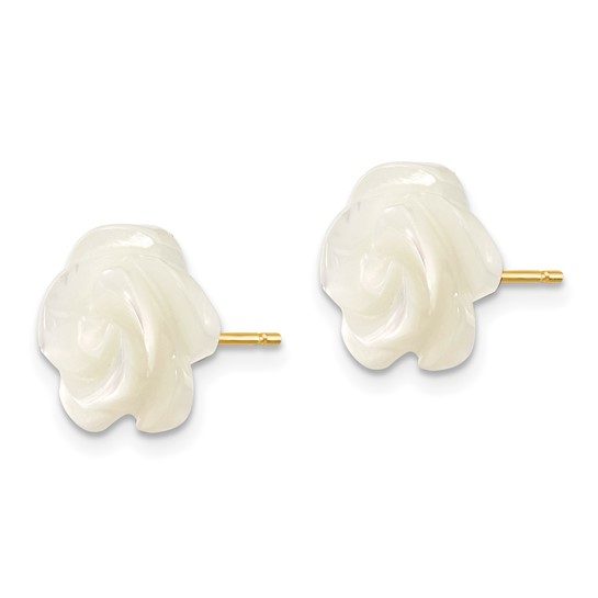 14k 10mm White Mother of Pearl Flower Design Post Stud Earrings - Image 5