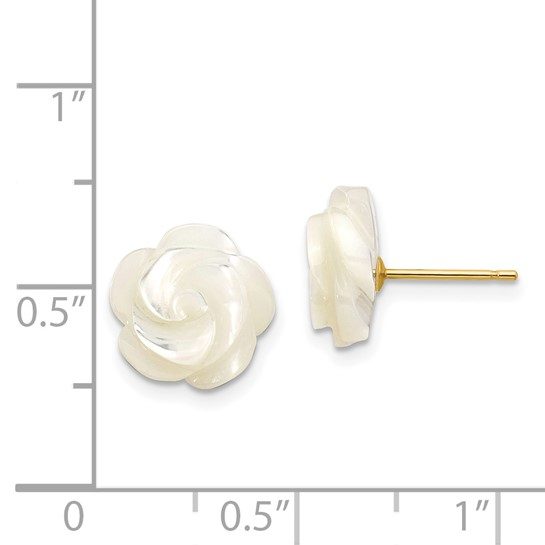 14k 10mm White Mother of Pearl Flower Design Post Stud Earrings - Image 3
