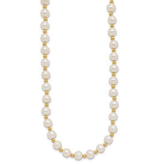 14K 6-7mm White Near Round FW Cultured Pearl Bead Necklace - Image 5