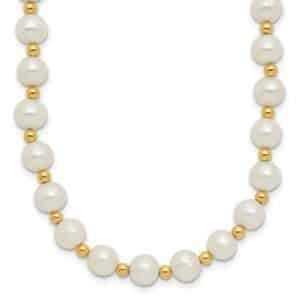 14K 6-7mm White Near Round FW Cultured Pearl Bead Necklace