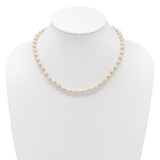 14K 6-7mm White Near Round FW Cultured Pearl Bead Necklace - Image 4