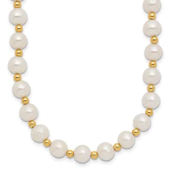14K 6-7mm White Near Round FW Cultured Pearl Bead Necklace