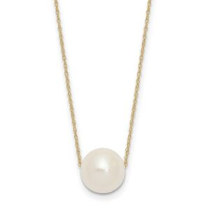 14K 10-11mm Round White Freshwater Cultured Pearl on a 17 inch Rope Chain Necklace