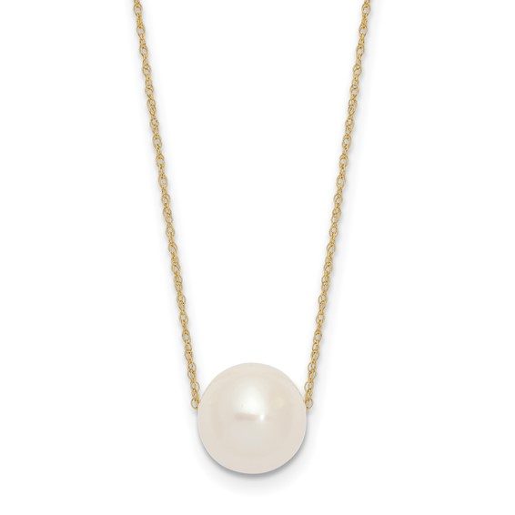 14K 10-11mm Round White Freshwater Cultured Pearl on a 17 inch Rope Chain Necklace