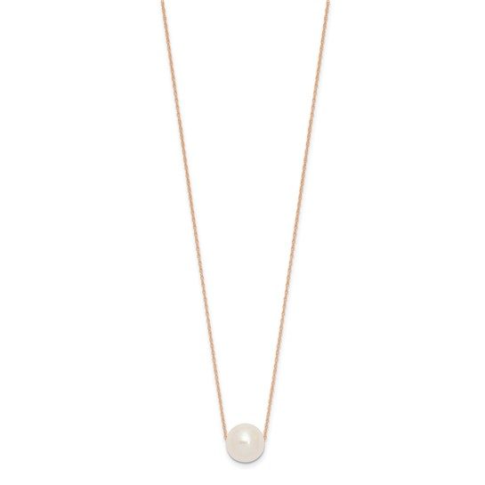 14K Rose Gold 10-11mm Round White FWC Pearl Rope Necklace - Image 5