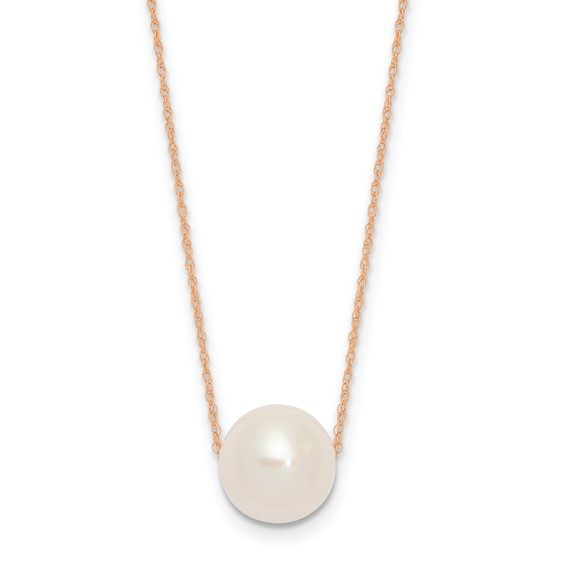 14K Rose Gold 10-11mm Round White FWC Pearl Rope Necklace