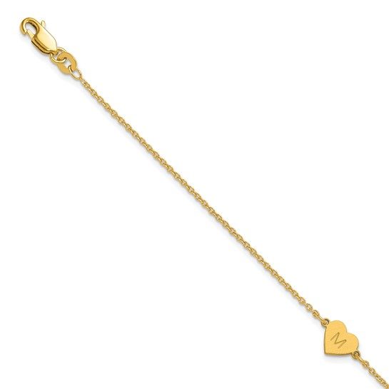 14k Yellow Gold and White Gold Brushed 1 Station Heart Bracelet