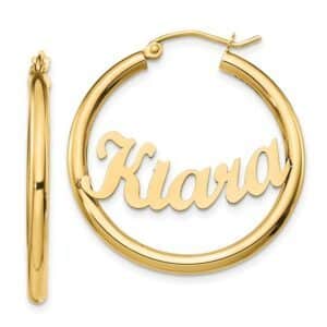 14k Yellow Gold Name Plate Hoop Earrings