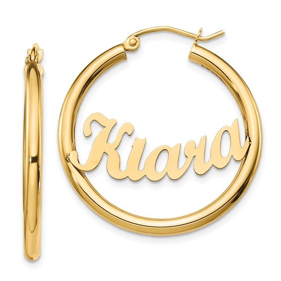14k Yellow Gold Name Plate Hoop Earrings