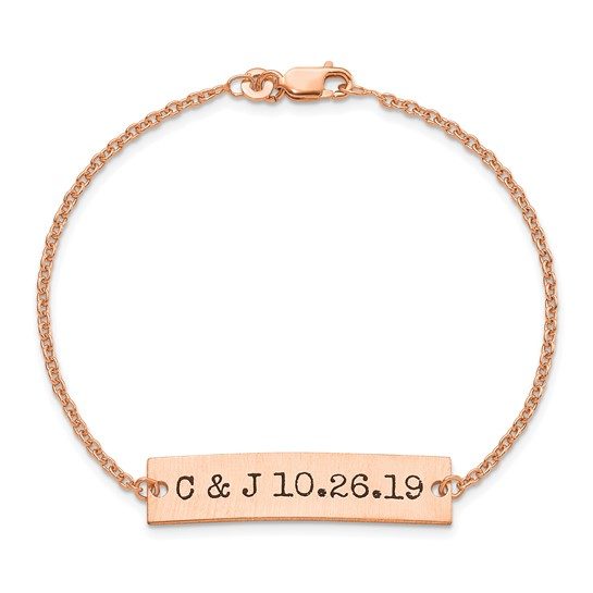 Brushed Couple's Initials And Date Antiqued Bar Bracelet - Image 5