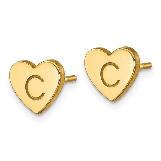 14k Yellow Gold and White Gold Initial Heart Post Earrings'