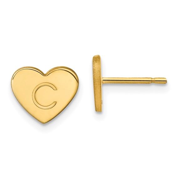 14k Yellow Gold and White Gold Initial Heart Post Earrings' - Image 3