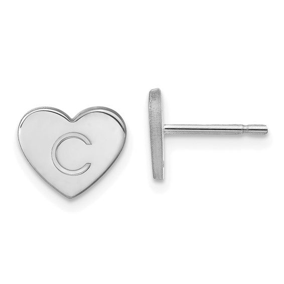 14k Yellow Gold and White Gold Initial Heart Post Earrings' - Image 2