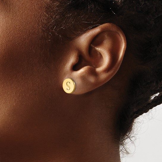 Round Initial Post Earrings - Image 4