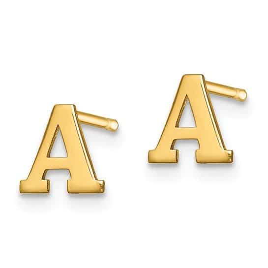 Sterling Silver Gold-plated Letter A Initial Post Earrings - Image 5