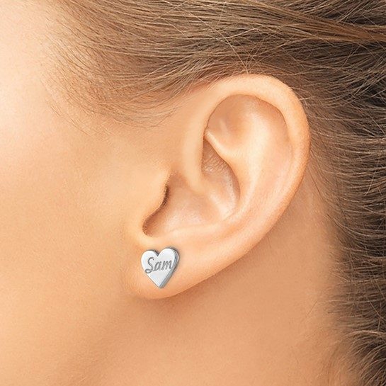 Small Personalized Heart Post Earrings - Image 4