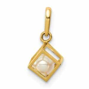 14K 3D Square with FW Cultured Pearl Pendant