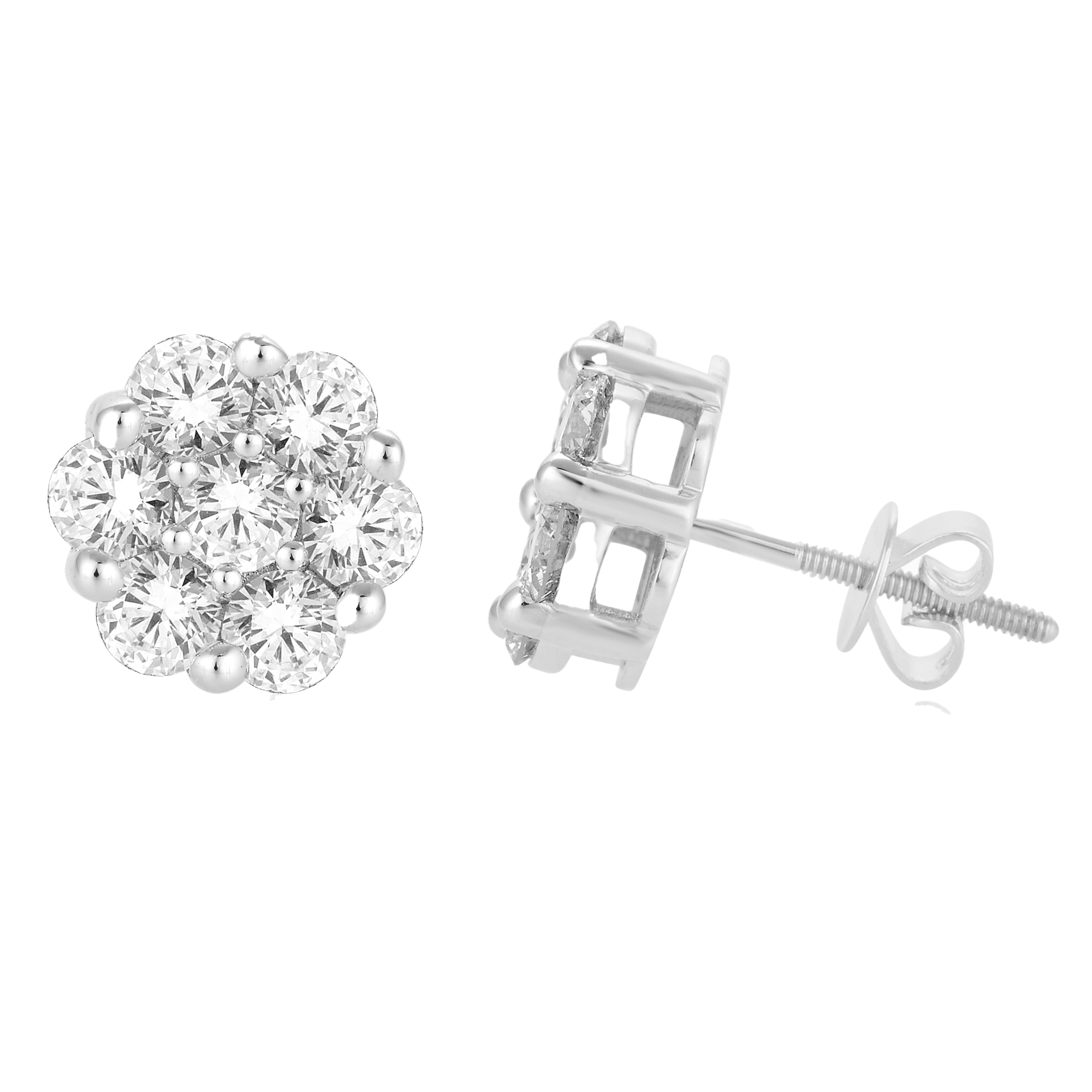 10 Karat White Gold 1.00 Carat Diamond Flower Earrings