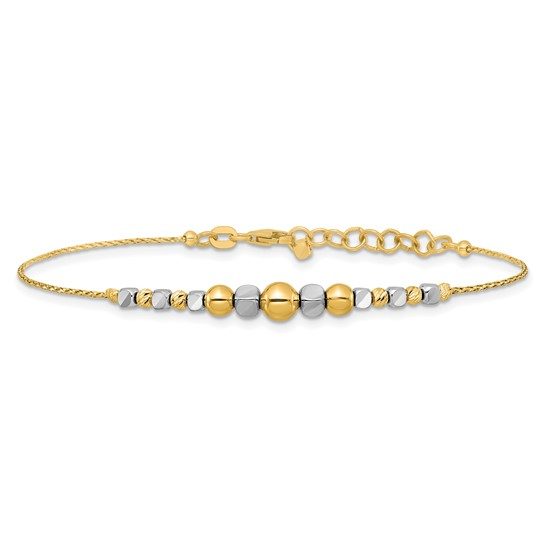 14K Two-Tone Polished Diamond-cut Beaded 7in with 1in ext. Bracelet - Image 5