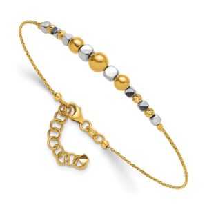 14K Two-Tone Polished Diamond-cut Beaded 7in with 1in ext. Bracelet