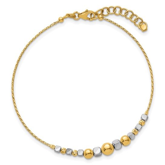 14K Two-Tone Polished Diamond-cut Beaded 7in with 1in ext. Bracelet - Image 4