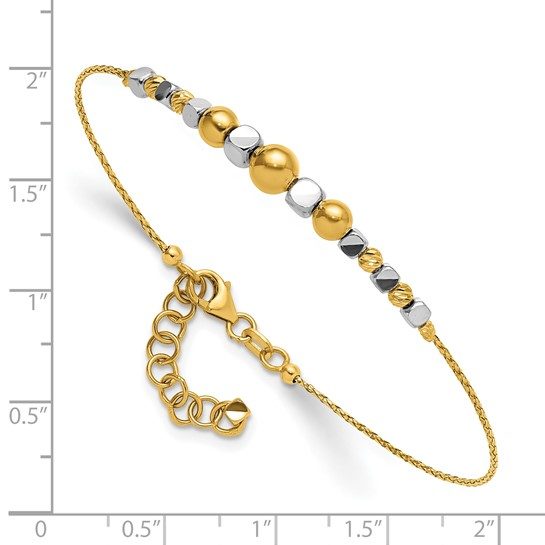 14K Two-Tone Polished Diamond-cut Beaded 7in with 1in ext. Bracelet - Image 3