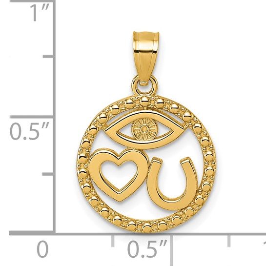 14k Polished Heart Evil Eye And Horse Shoe In Circle Pendant - Image 5