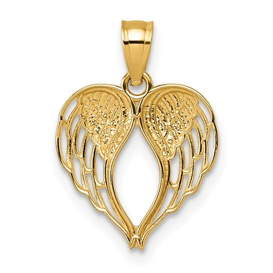 14k Polished and D/C Wings In Heart Shape Pendant - Image 4