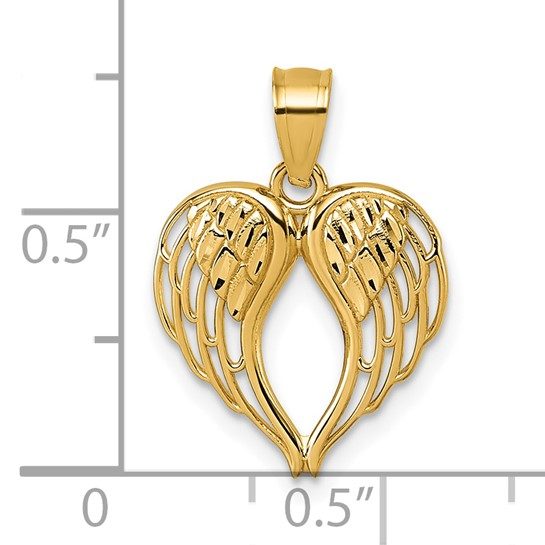 14k Polished and D/C Wings In Heart Shape Pendant - Image 3