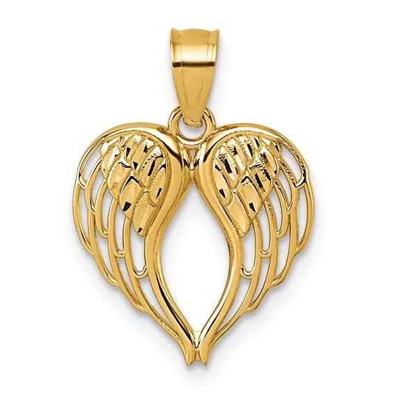 14k Polished and D/C Wings In Heart Shape Pendant