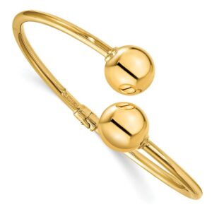 Leslie's 14K Polished Bypass Beads Hinged Cuff Bangle