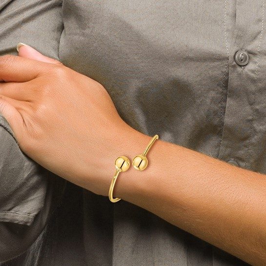 Leslie's 14K Polished Bypass Beads Hinged Cuff Bangle - Image 4