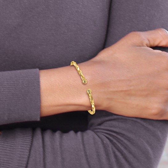 Leslie's 14K Polished Textured Hinge Cuff Bangle - Image 3
