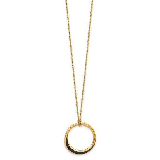 Leslie's Sterling Silver Gold-tone and Black Enamel with 2in. ext Necklace - Image 4