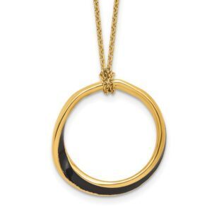 Leslie's Sterling Silver Gold-tone and Black Enamel with 2in. ext Necklace