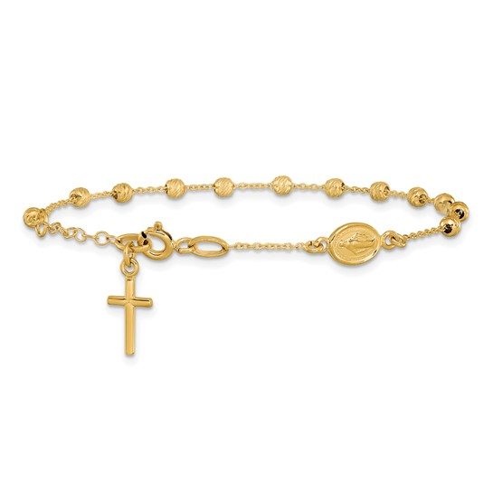 14k Polished D/C Cross and Miraculous Medal .75in ext. Bracelet - Image 3