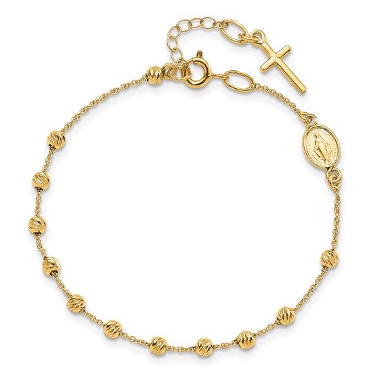 14k Polished D/C Cross and Miraculous Medal .75in ext. Bracelet - Image 2