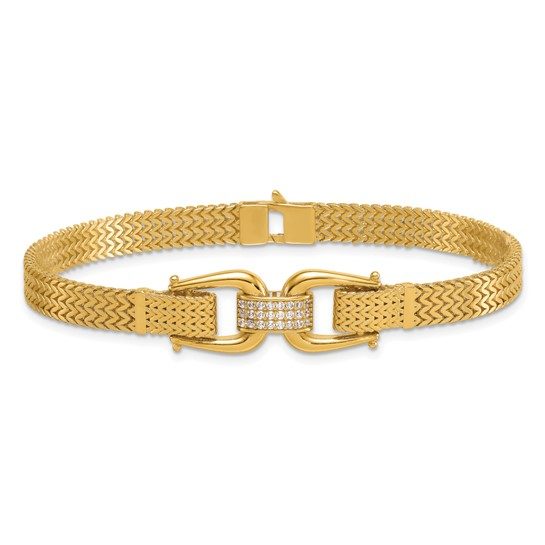 14k Polished Fancy Link with CZ 7.5in Bracelet - Image 4
