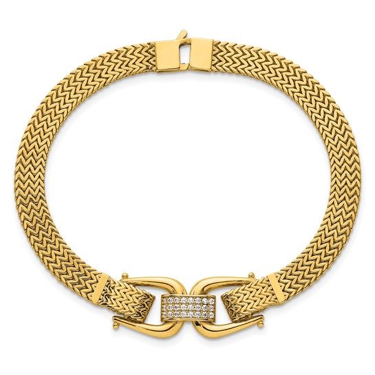 14k Polished Fancy Link with CZ 7.5in Bracelet - Image 3